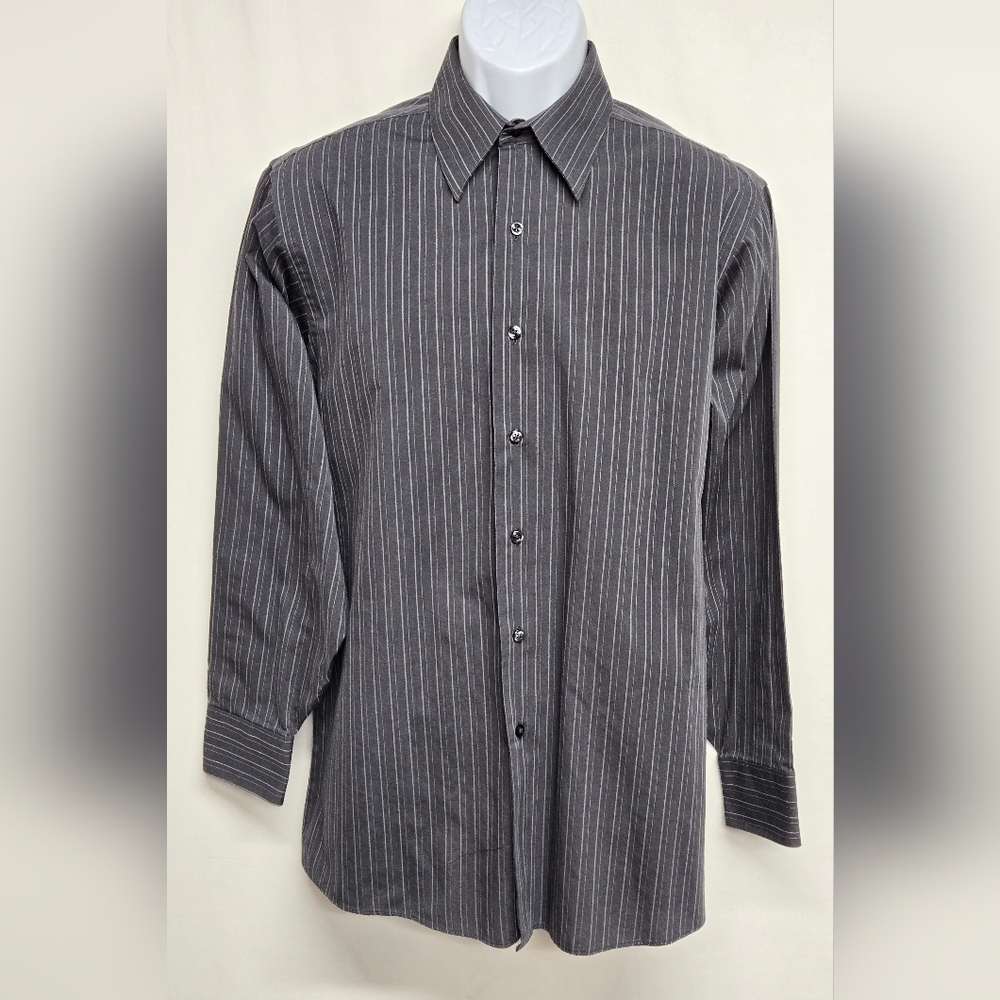 Geoffrey Beene M 15.5 32/33 Wrinkle Free Cotton Blend Dress Shirt Pinstripe